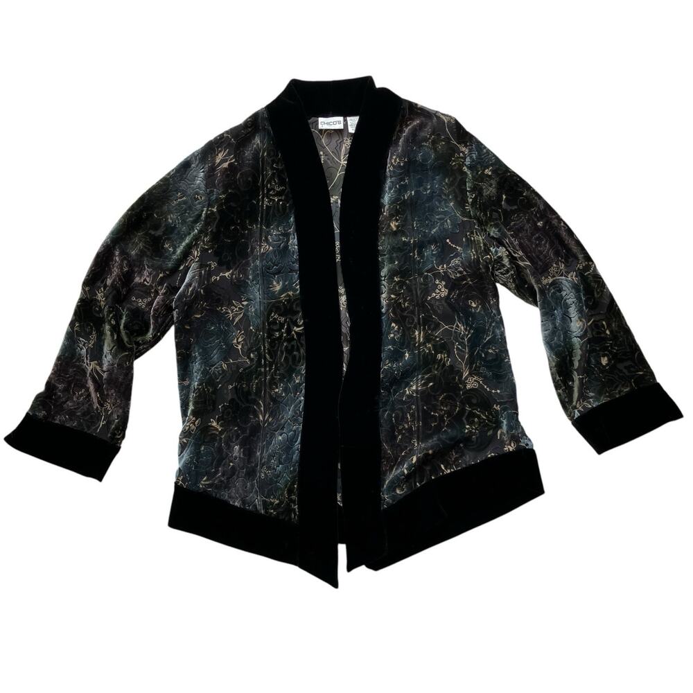 Chico's Silk Blend Flocked Velvet Burnout Jacket  Size 2/M Whimsy Goth Floral
